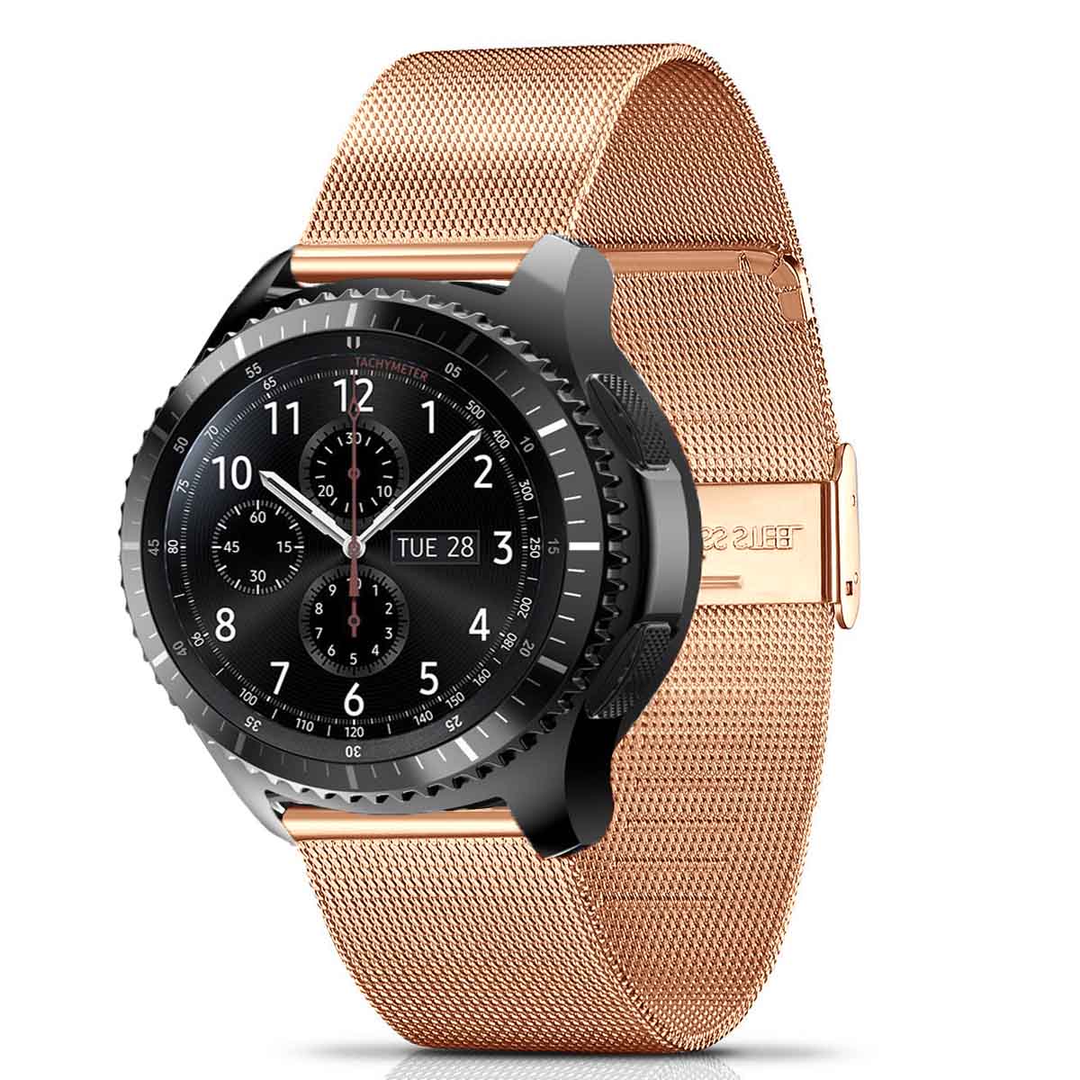 22mm milalainen silmukkahihna samsung gear  s3 frontier/classic kellon ranneke huawei gt ruostumattomasta teräksestä valmistettu ranneke galaxy watch 46mm: Ruusukulta / Galaksin kello 46mm