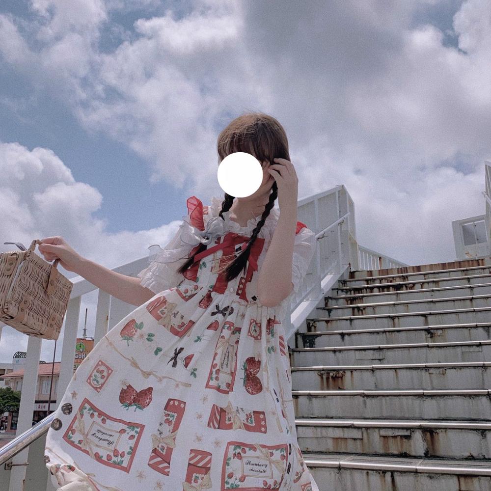 Lolita-vestido japonés Kawaii, estampado de fresas, JSK, gótico, Lolita, Vintage, para de té dulce