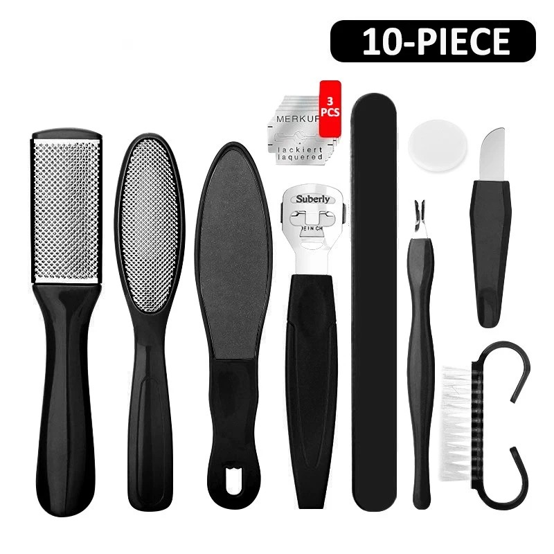 Pedicure Kit 10 in 1 Pedicure Tools Set Foot Rasp Peel Callus Dead Skin Remover Feet Care Pedicure: black