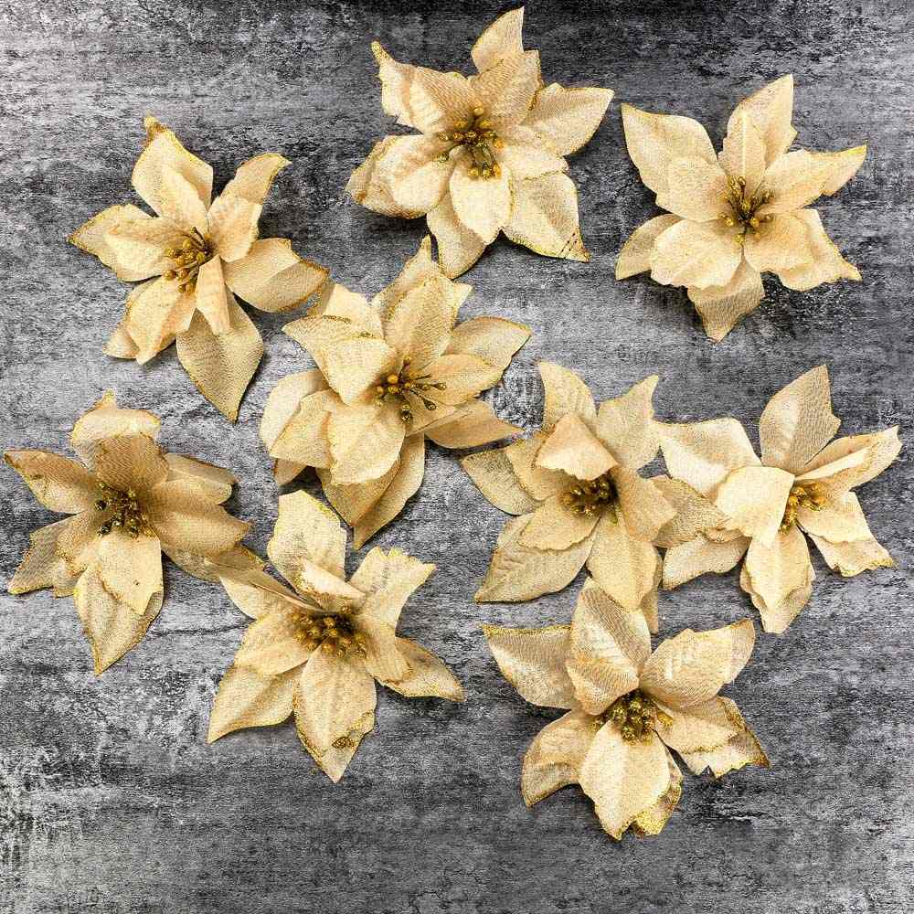 10 PCS Kunstmatige Glitter Bloemen Kerst Decoraties Voor Huis Kerstboom Ornamenten Boom Jaar Decoratie: gold