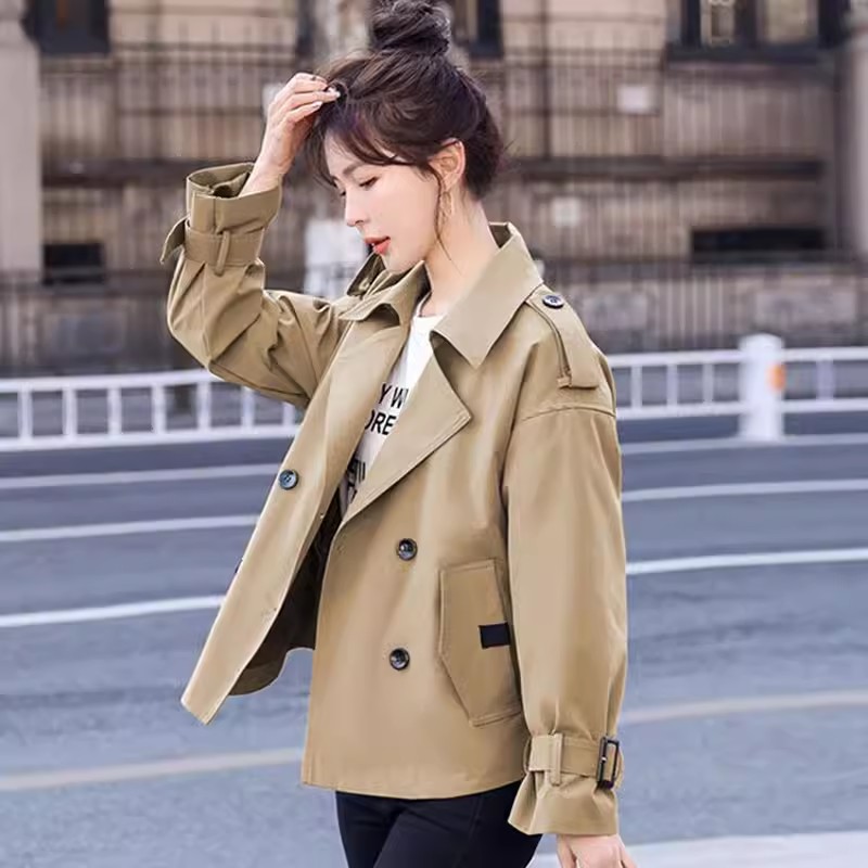 Wind jacke Anzug Kragen Jacken Frauen verlieren Herbst Frühling koreanische weibliche Jacke Taschen Mantel Zweireiher Mantel sho: M / Beige