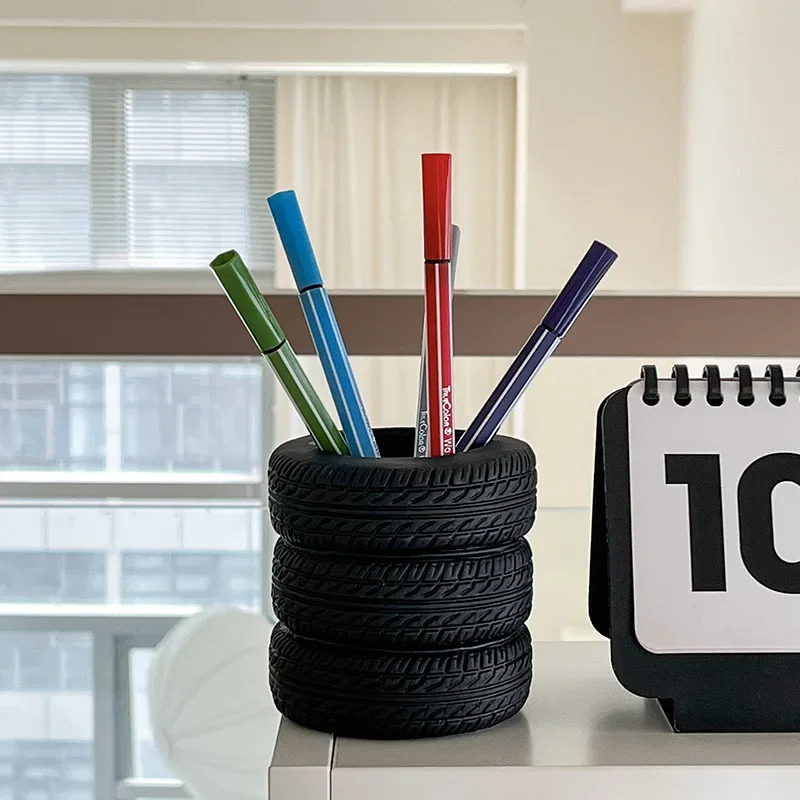 Tire Shaped Pen Holder - Unique Office Desk Organizer Office Supplies Desktop Multifunctional Storage Decorations