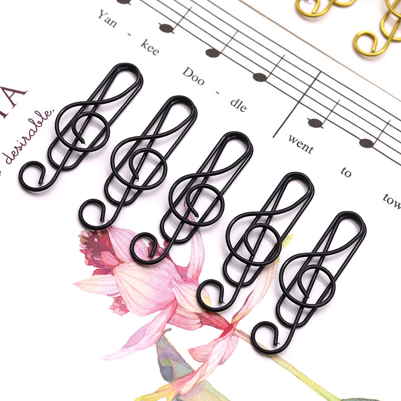 Muzikale High-note paperclip Metaal Creatieve speciaal gevormde boekclip I Love Music Note Clip Paperpins Goud en zwart briefpapier