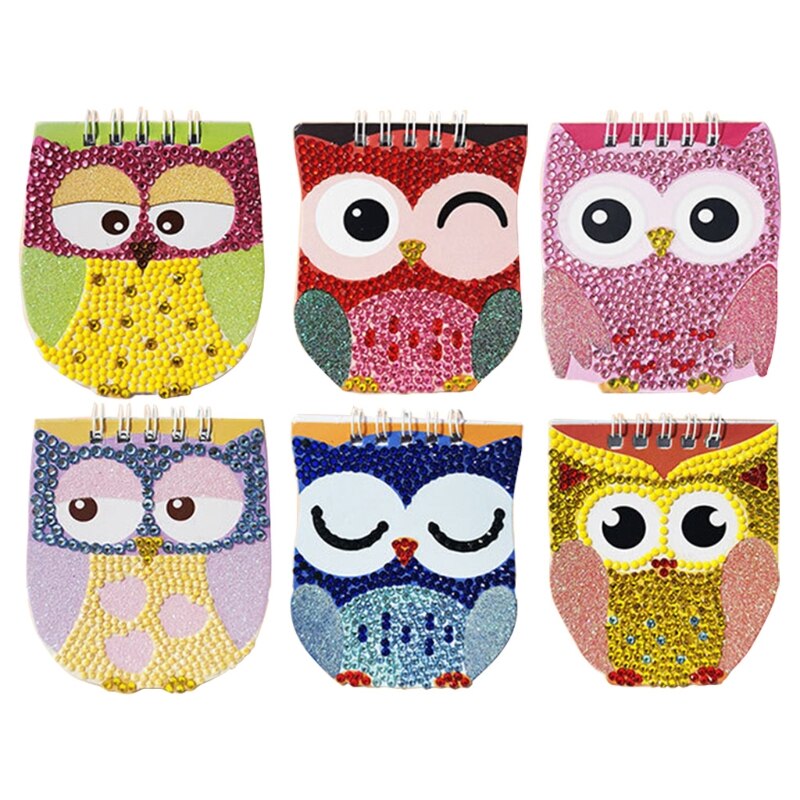 6 Pcs/Set DIY Diamond Painting Notebook Owl Shaped Diamond Art Kits Embroidery Cross Stitch Journal Diary Book Children: Default Title
