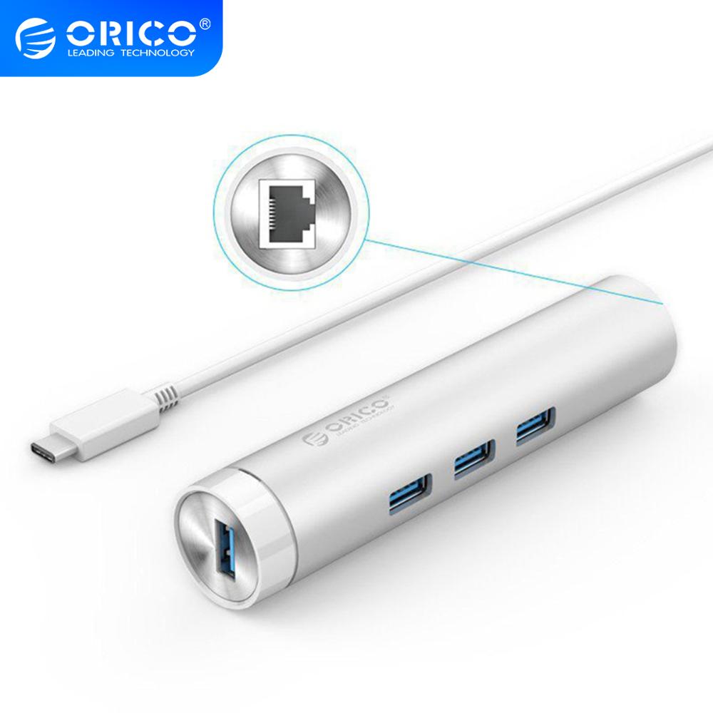 Orico Cilindrische Aluminium USB3.0 Hub Usb C Naar Ethernet Netwerk Adapter 1000 Mbps RJ45 Splitter Voor Macbook Samsung Huawei P20