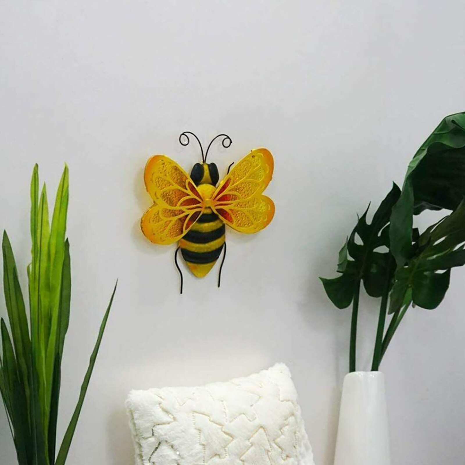 Metal Bumble Bee Wall Ornament 3d Sculpture Figurines Wall Home Hanging Garden Accents Yard Fence Bumblebee Art Decoration