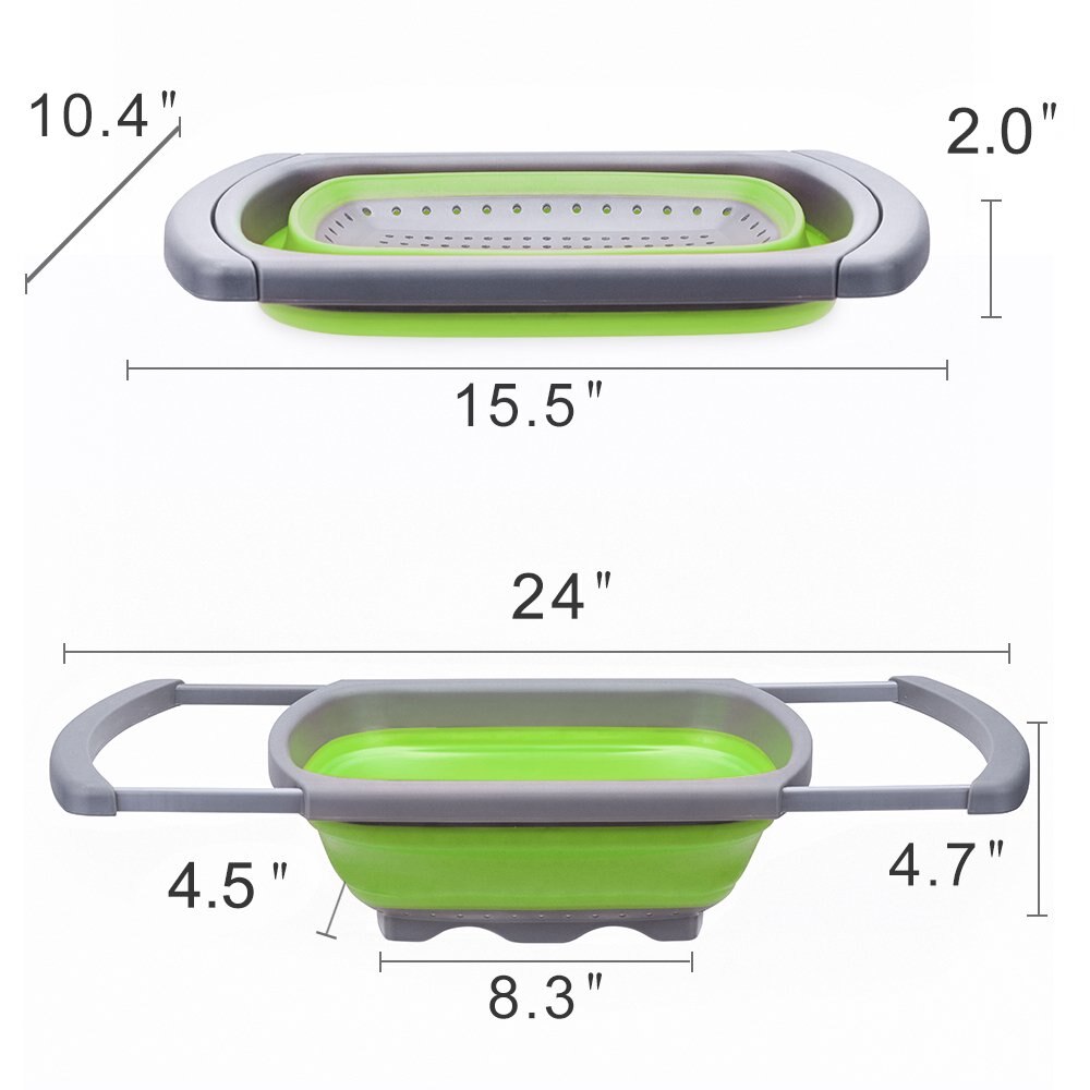 Silicone Collapsible Colander Quart Over The Sink Strainer Basket Kitchen Food Grade Flour Sifter Vegetable Strainers Dishwasher