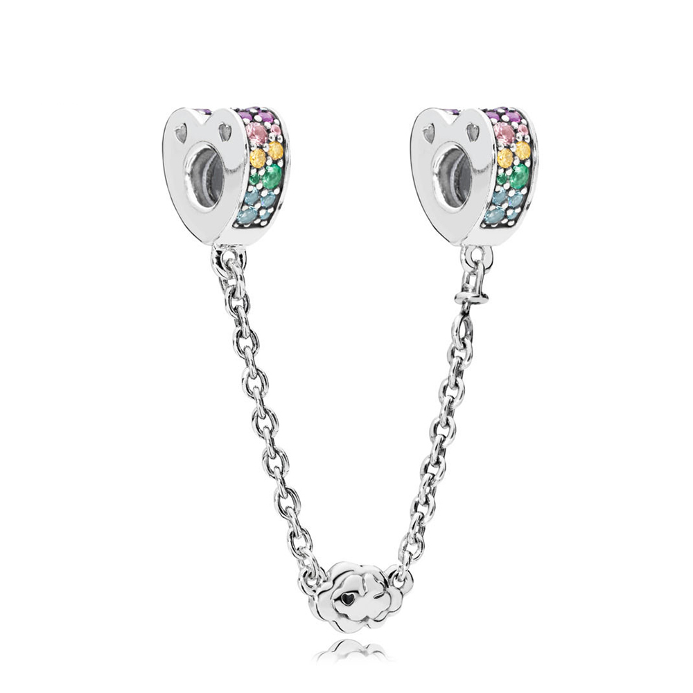 PDB 03 100% 925 sterling silver rose sparkle multi-color arc love sparkling charm safety chain