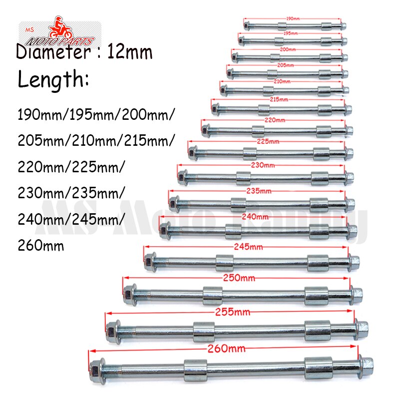 Motorcyle parts Front Rear wheel hub 12mm 190mm 210mm 225mm -260mm Axle shaft axis sleeve Fit PIT PRO Trail Dirt Bike QUAD ATV