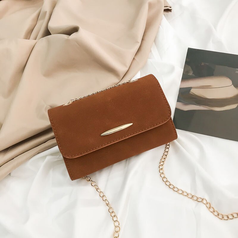 Vrouwen Schoudertassen Matte Pu Lederen Vintage Elegante Ketting Flap-Tas Toevallige Stijlvolle Crossbody Lovertjes Ontwerpen Retro Tas: Bruin