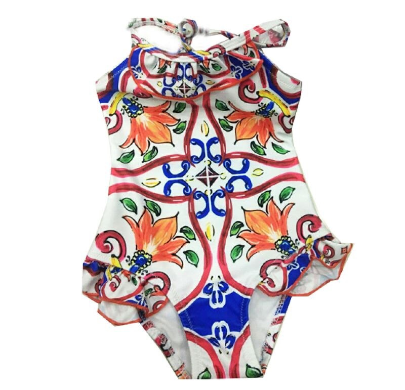 Baby Swimsuit Girls Clothes Floral Kids Swimwear Baby One Piece Brand Toddler Summer Swimwear Children Clothing 80-140cm: 140cm