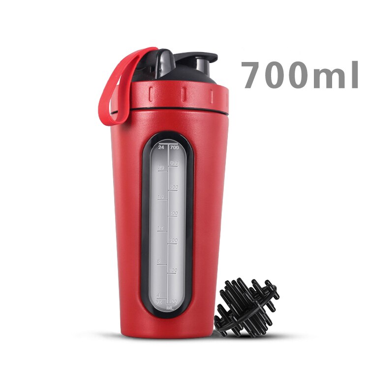 700M/28Oz Roestvrijstalen Shaker Fles Met Garde Bal Wei-eiwit Water Fles Lekvrij Gym Mixer Sport shaker Met Win: Red Shaker Bottles