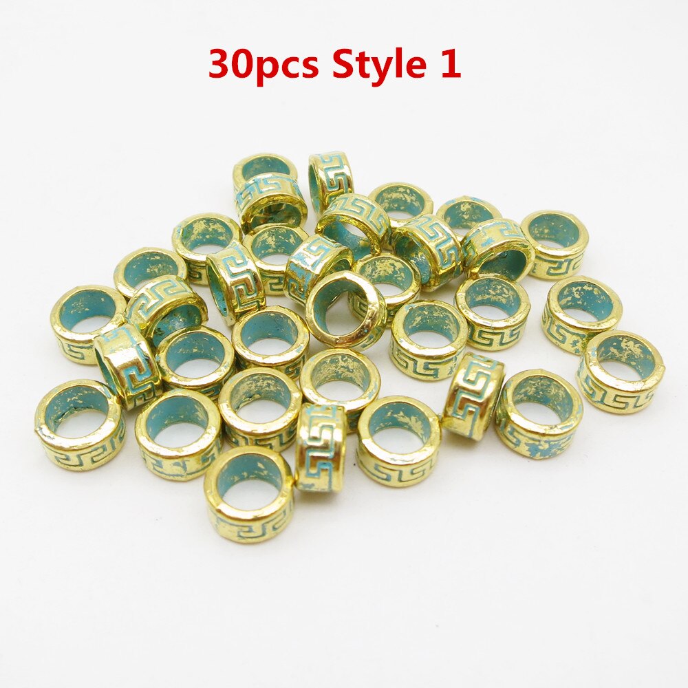 Runa vikinga pequeña trenzada para el cabello, anillos de cuentas de metal, plata, oro y bronce, accesorios para el cabello, 30 Uds./50 Uds.