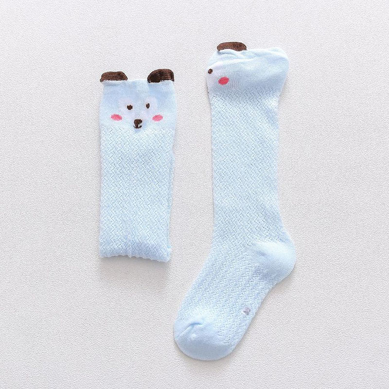 Baby Summer Thin Mesh Long Socks Newborn Girls Cotton Knee Socks Mosquito Proof Socks for Infants Animals: Blue Bear Socks