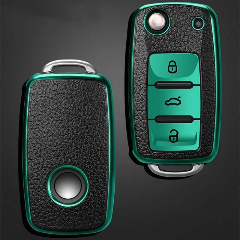 Lær + tpu bilnøkkel dekselveske til volkswagen vw polo tiguan passat  b5 b6 b7 golf eos scirocco jetta  mk6 octavia tilbehør