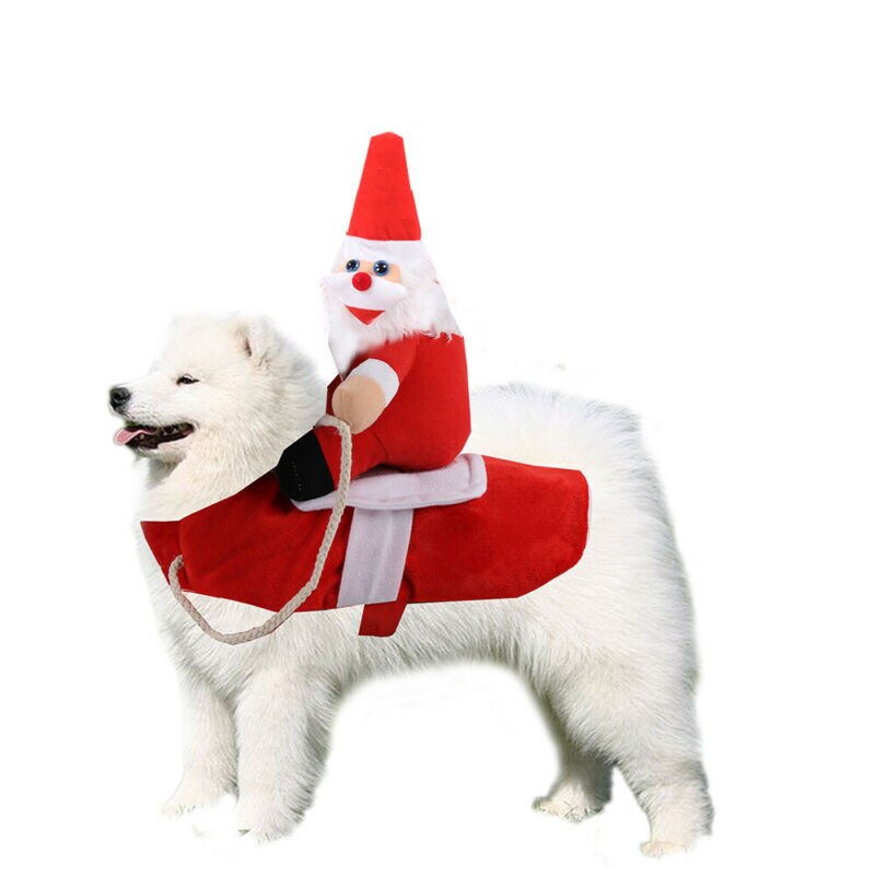 Christmas Dog Santa Claus Cosplay Costume Big Dog Puppy Christmas Santa Doll+Costumes Clothes Pet Riding Set Apparel S-XL