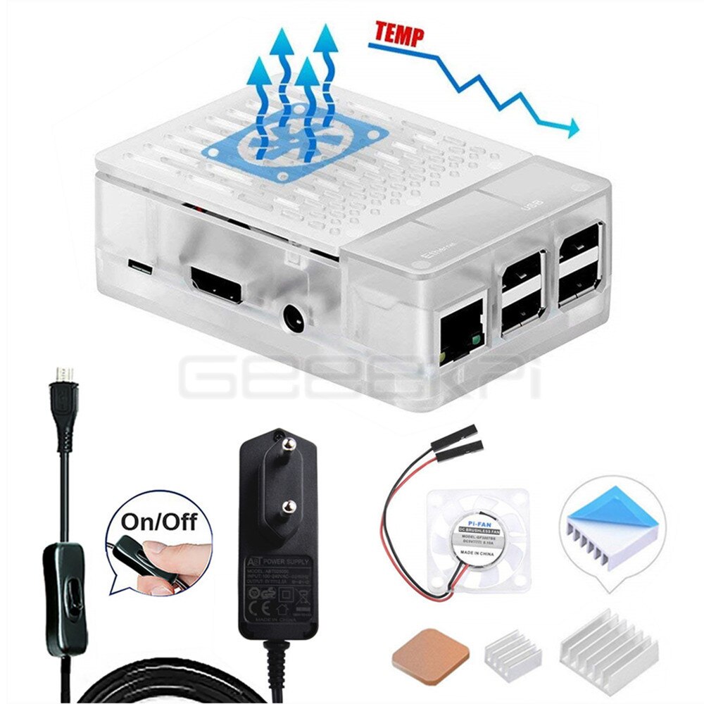 Geeekpi abs sort/hvid cover cover kabinet shell box + køleplader + køleventilator til raspberry  pi 3 b+  plus  / 3 b / 2 b: Klar med magt