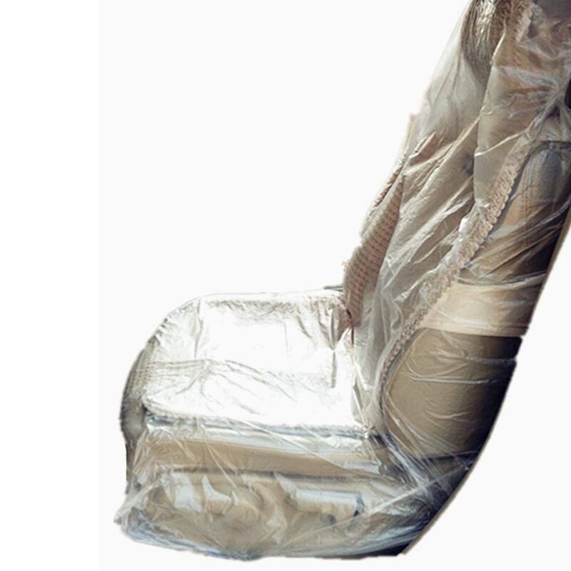 50 unids/set automotriz de asiento de plástico de mantenimiento del vehículo belleza desechables de automoción cubierta de asiento de coche el polvo y la suciedad
