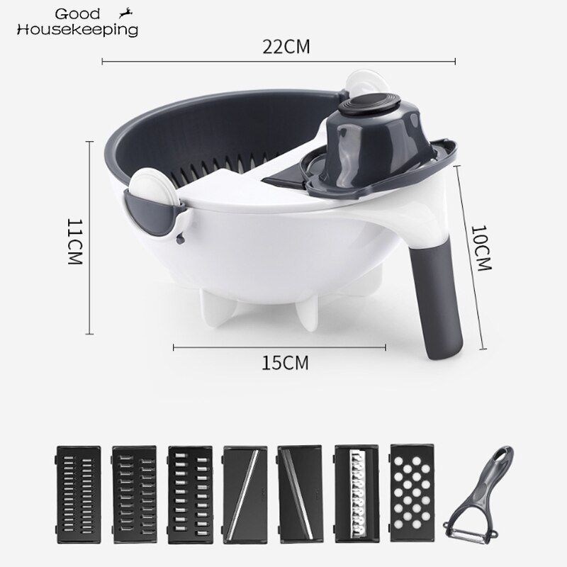 9 in 1 keukengadget rasp groentesnijder multifunctionele makkelijke voedselhakker mandoline snijder draaibare afvoermand  #1