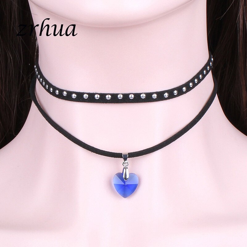 ZRHUA Charms Necklace Pendant Rainbow Heart Choker For Women Jewelry Stylish Multi-Layer Single Necklaces