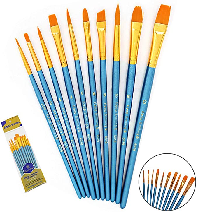 10Pcs artist paint brush Paint brush acrylic oil watercolor, human face painting, beginner/children crafts supply