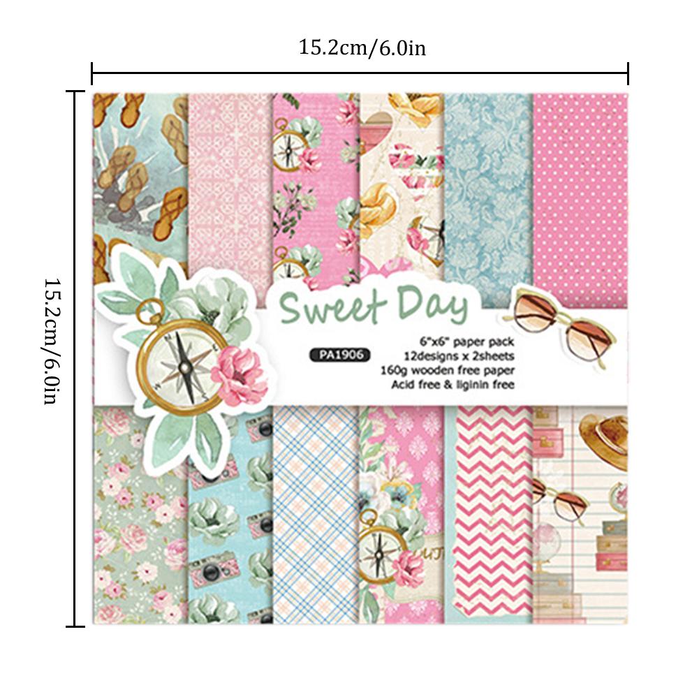 24pcs/set DIY Album Background Paper Scrapbook Background Paper Card Making Background Paper 6'' Single-Sided Pattern Paper