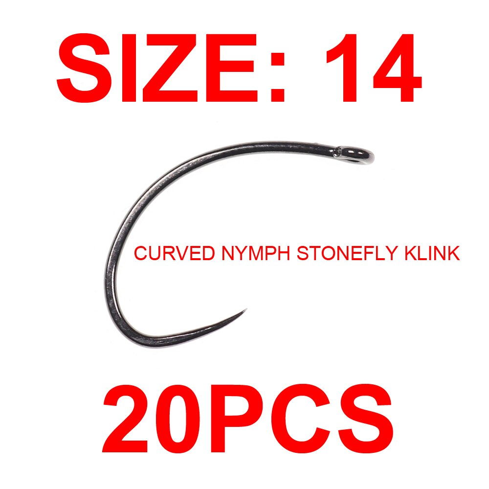Vampfly 20pcs Barbless Curved Nymph Stonefly Klink Fly Tying Hook Ultra Sharp Fly Fishing Hooks: 20pcs size14