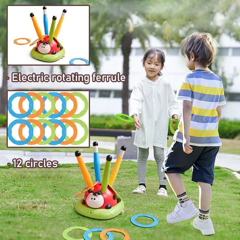 Musikalisches Springen-Sportspielzeug, 5-in-1, 3-in-1-Wurfring-Spiel, Spielzeug und Raketenwerfer für freundlicher, Marienkäfer, Multifunktions-Außenmaschine