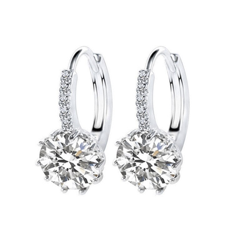 1 pz di Vendita Blu Orecchio di Lusso Orecchini A clip Donna Rotonda con cubo Zircon Degli Orecchini Del Fiore Dei Monili Delle Donne: H
