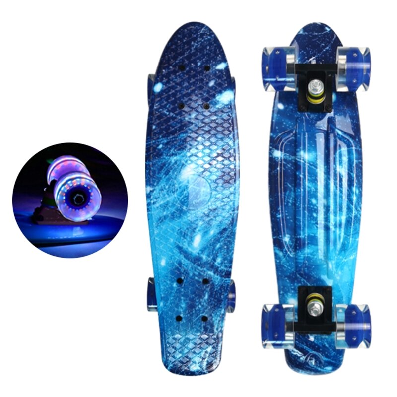 22in Complete Mini Cruiser Skateboard Longboard Flashing Wheel Fish Skate Board
