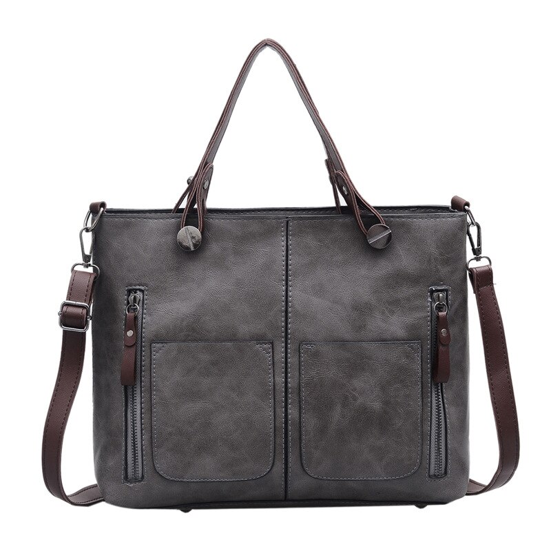 Mode messenger bags voor vrouwen vintage stijl PU lederen handtas dames grote capaciteit casual tote schoudertas vrouwelijke: Gray