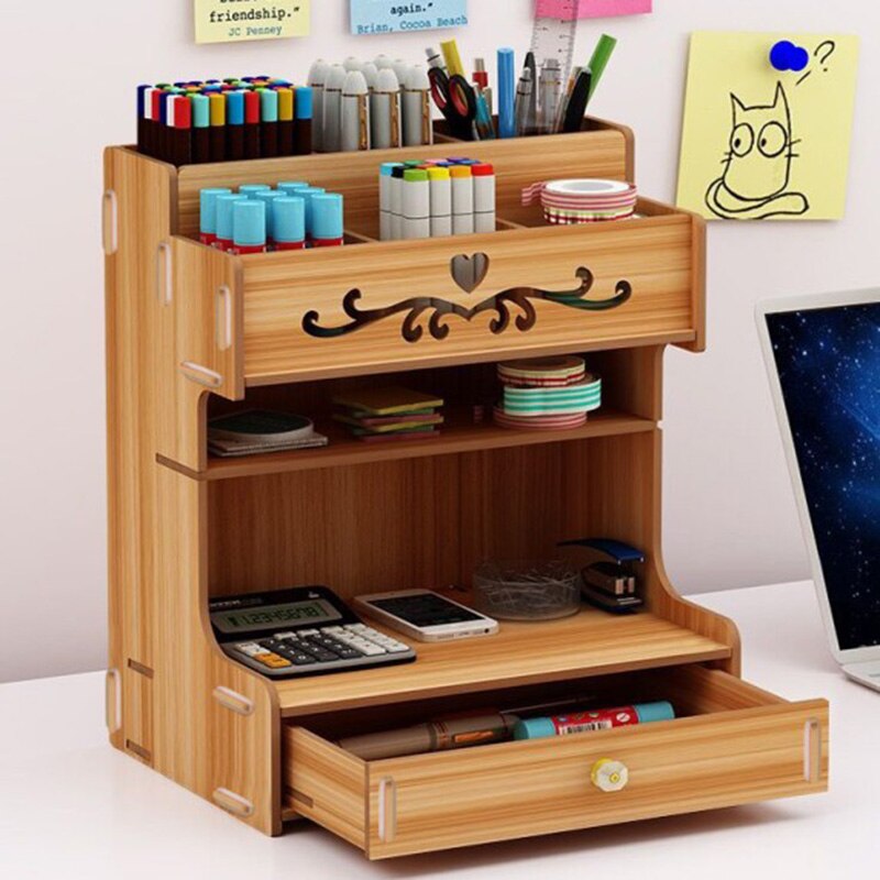 Wooden Pen Holder Large Capacity Cute Desk Pen Holder Pencil Storage Box Desktop Organizer Stand Case School Office Stationery: B wood color
