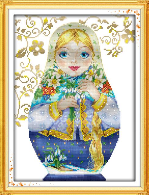 Russian Doll Patterns Cross Stitch Kits Printed Aida Canvas 14CT 11CT Chinese Embroidery Sets DIY Handmade Needlework Crafts: C219-7 / 14CT Printed Fabric