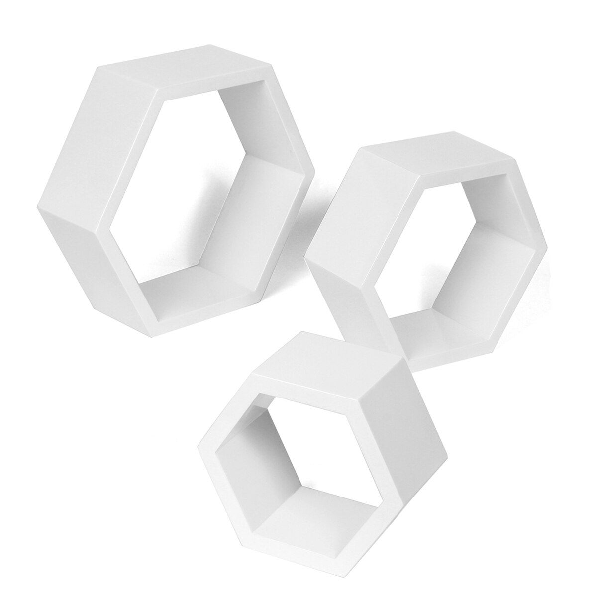 3Pcs/Set Hexagon Shelf Wall Floating Shelves Wall Hanging Geometric Figure Home Bedroom Decoration Bookshelf Storage Book Kit: White