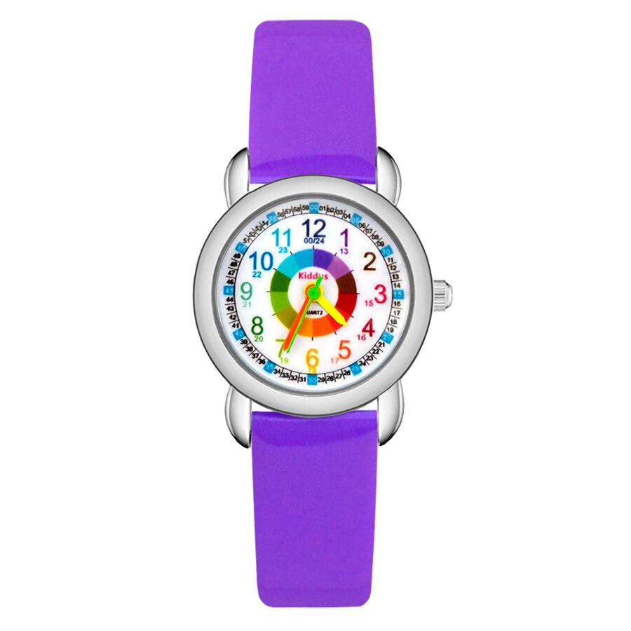 Cute Pretty Color numbers Style Children's Kids Student Girls Boys Quartz leather Wrist Watch Clock JP23: Purple