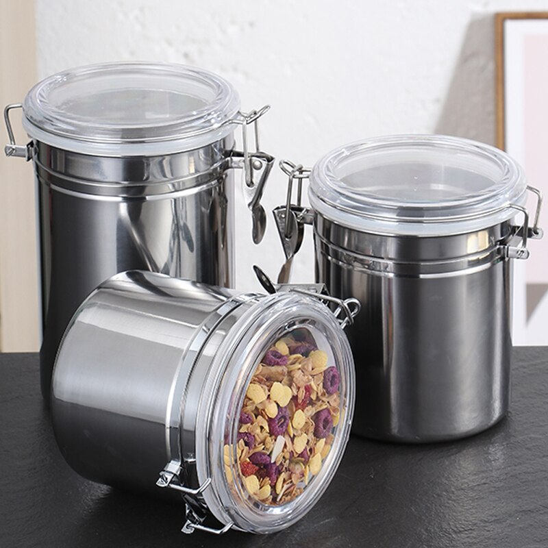 700ml/1400ml Coffee Beans Tea Coffee Container Storage Canister Set Stainless Steel Airtight Coffee Jar Canister With Spoon