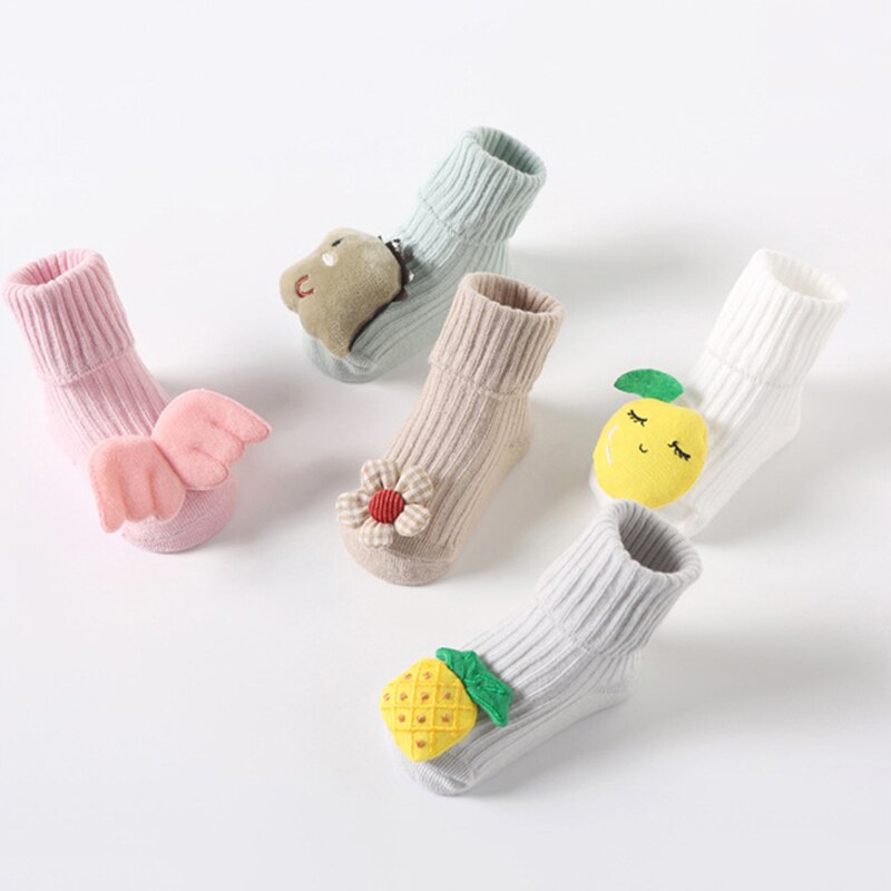 Calcetines de algodón suave para el invierno para bebés, alas angulares, antideslizantes, gruesos y cálidos