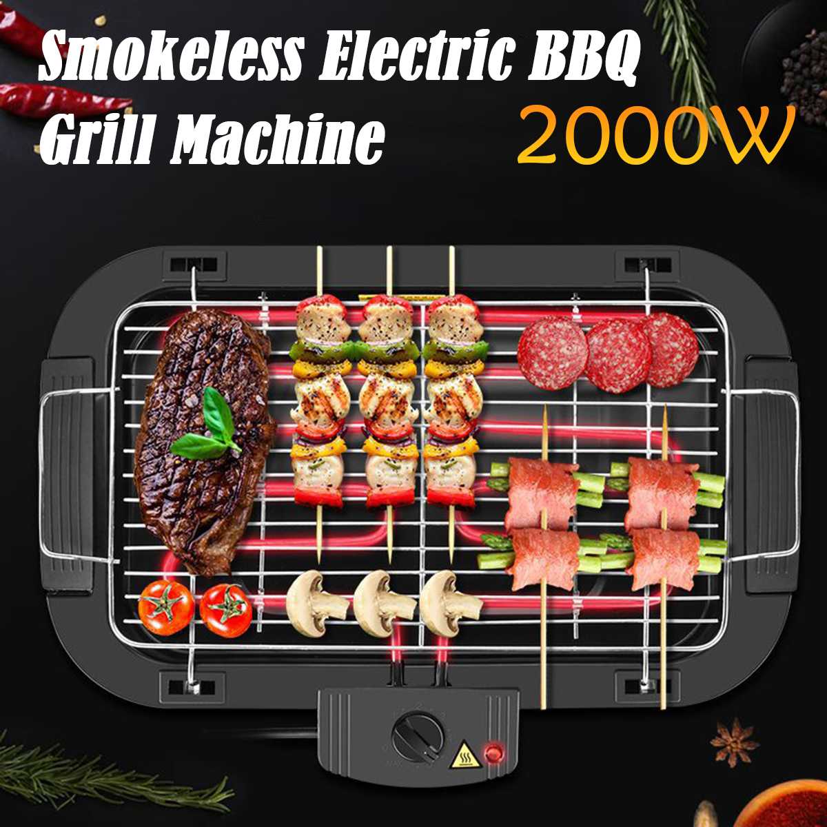 2000w 220v utomhus bärbar rökfri elektrisk panna grill bbq spis elektrisk grill grill 5 temperaturläge för hemmacamping