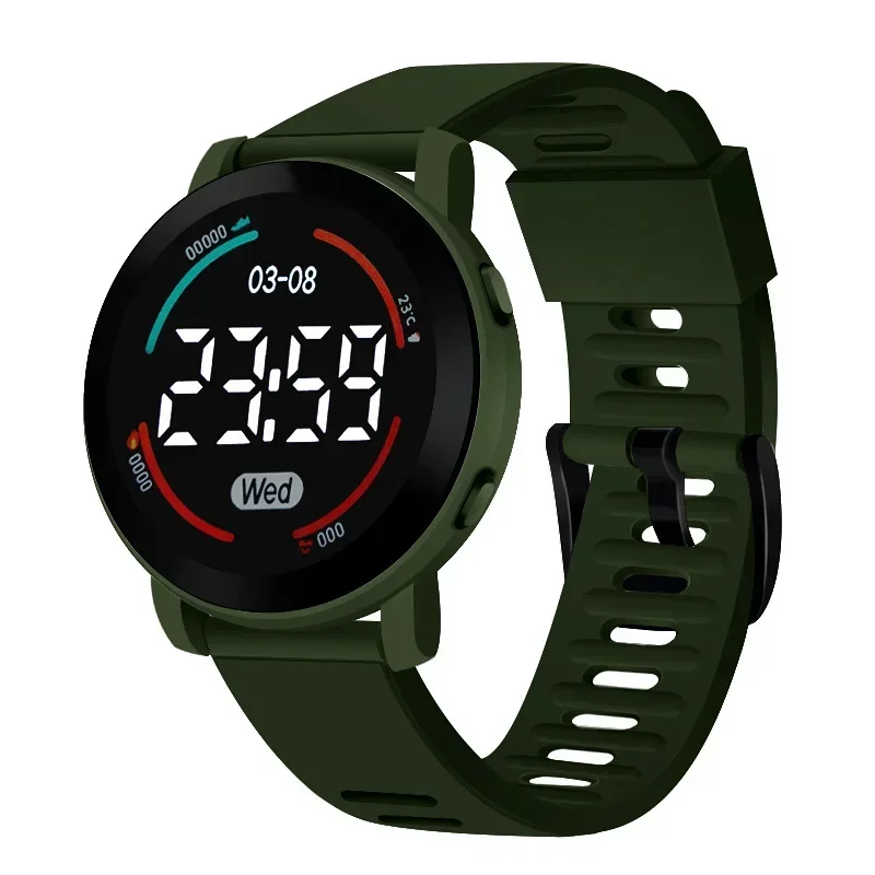 Reloj deportivo LED luminoso 2025, nueva , reloj electrónico redondo resistente al agua, reloj Digital para hombres y mujeres, Relojes Electrónicos: Gris oscuro