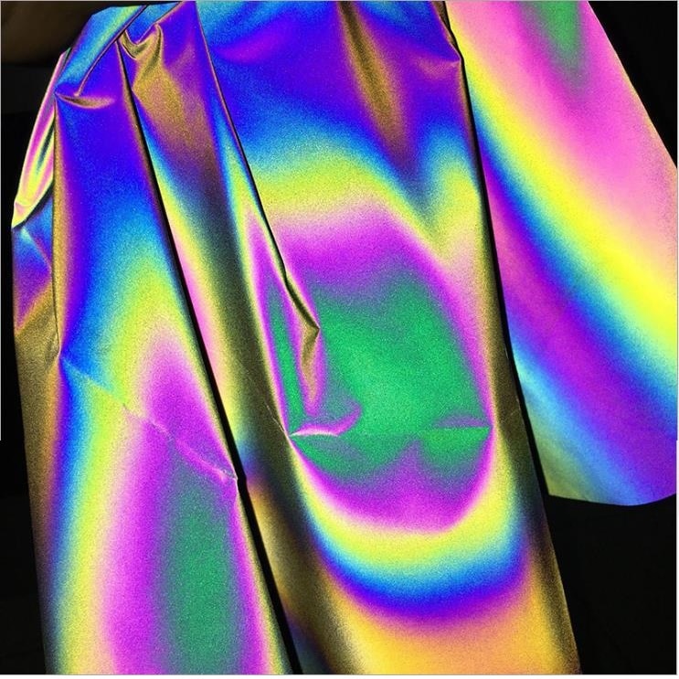 50cm*140cm Rainbow Reflective Fabric Garment Accessories Bright Retro Reflective Magic Gradient Color DIY Fabric