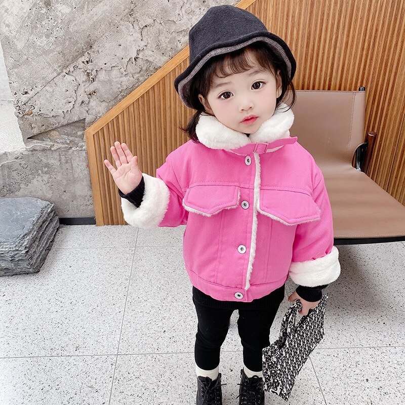 Toddler Girl Winter Clothes Baby Coat Girls Clothes Boys Winter Jacket Thick Plush Kids Clothes Children Jacket: rose Red / 12M