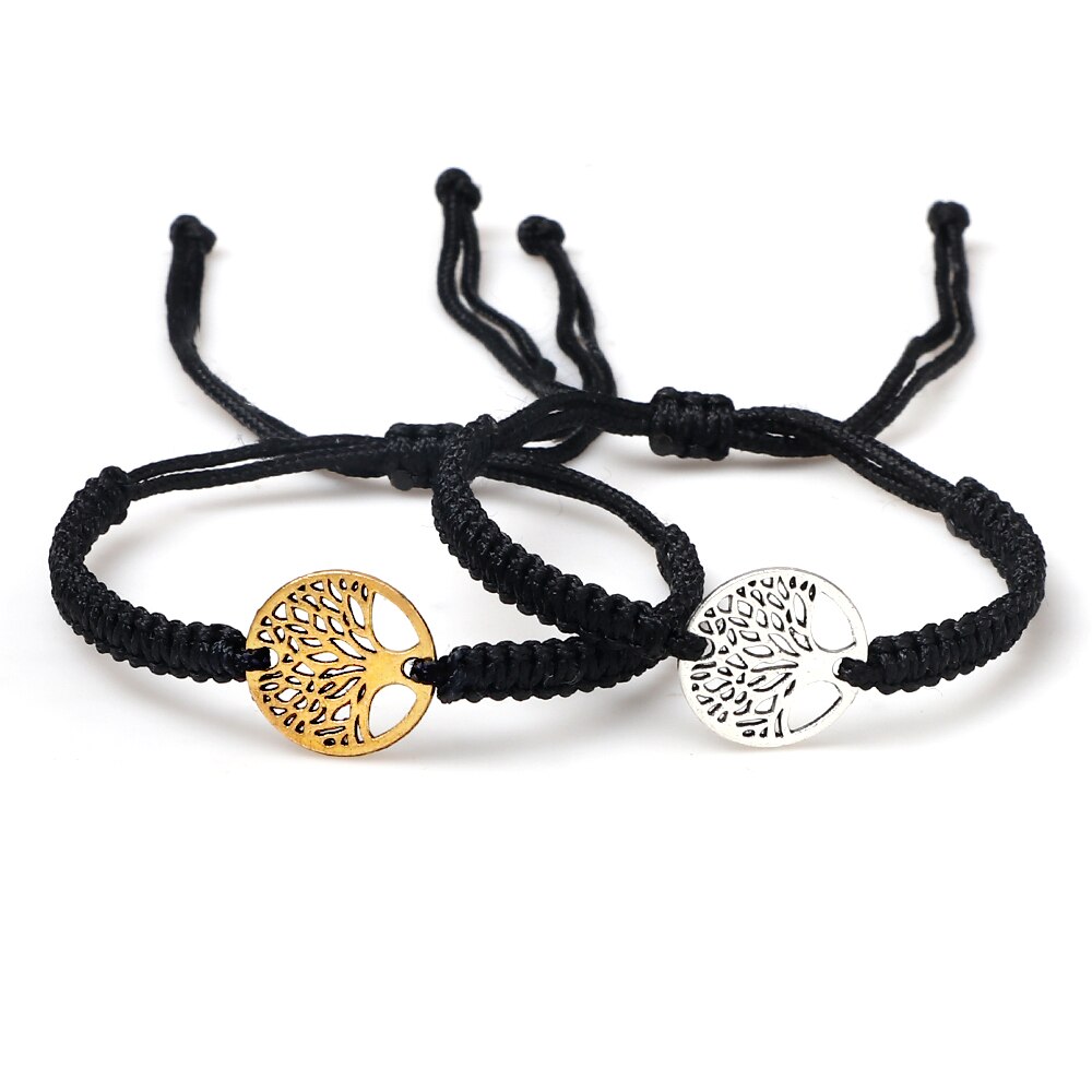 2 pçs/set vermelho preto vida árvore fio pulseira masculino tecido trançado ajustável tibetano budista pulseira feminino amante jóias presente