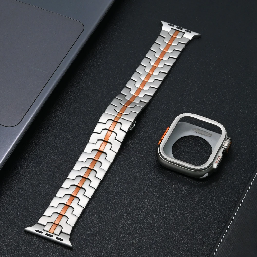 Roestvrij stalen band voor Apple Watch-band 49 mm 46 mm 45 mm 44 mm Vlindergesp Link-armband + kast Iwatch 10 9 8 7 6 5 Se Ultra: GREEN BLUE / 14mm