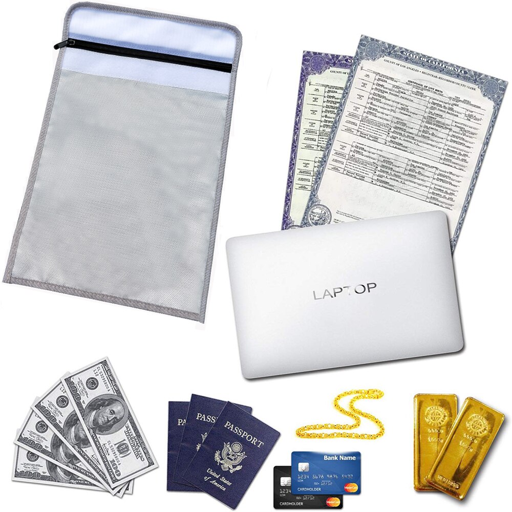 Home Safe Security Fireproof Document Bag 15 x 11 Inches Large Fire Resistant Envelope Pouch for Valuables
