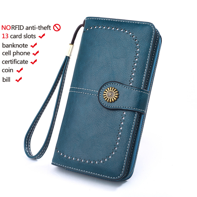 Naisten lompakko rfid varkaudenesto nahkalompakot naisille pitkä vetoketjullinen suuri naisten clutch-laukku naisten käsilaukku korttikotelo: Norsunluu