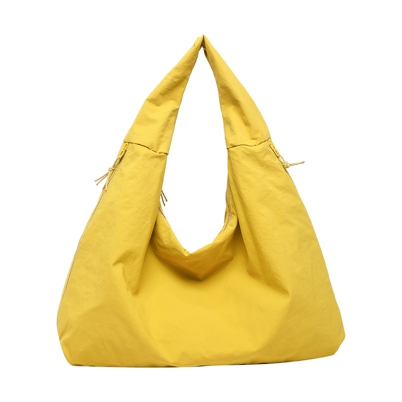 Bolso de compras grande de tela suave de color sólido, bolso de gran capacidad para viajes diarios, bolso grande de hombro: YELLOW