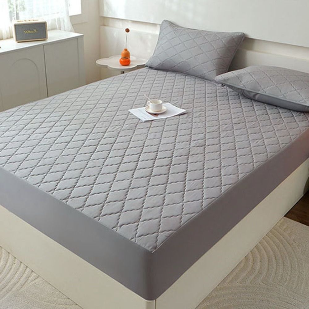 Waterproof Mattress Cover Solid Color Dust Proof Matress Protector Breathable Rhombus Lattice Pattern Bedspread King/Queen Size