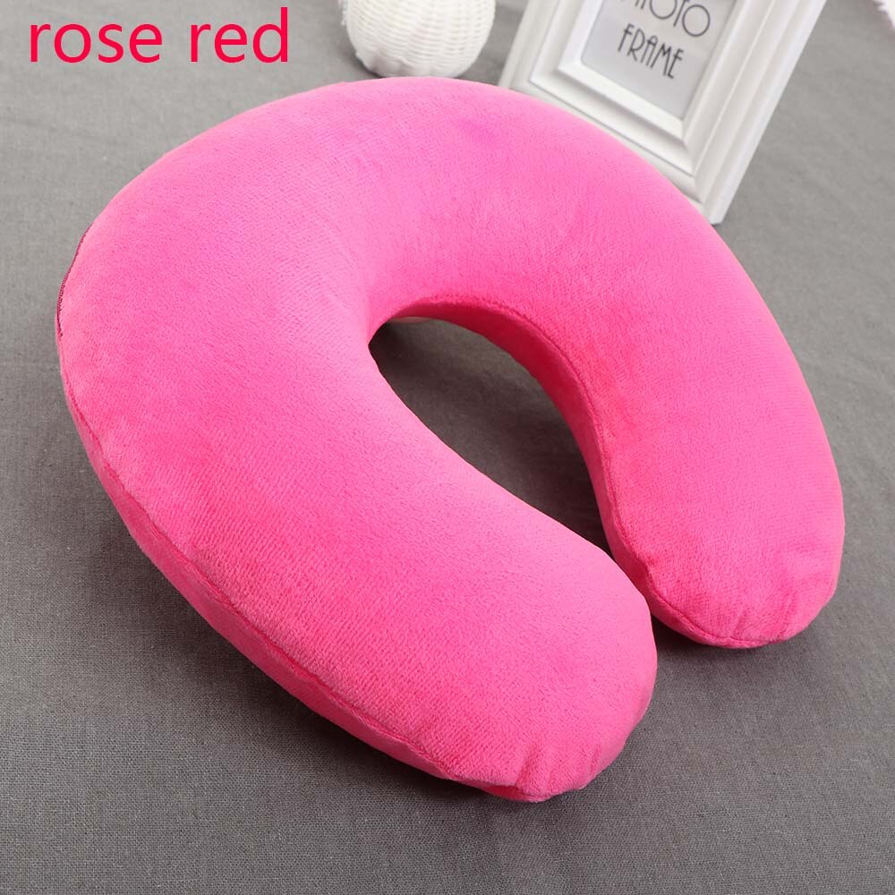 1PC Handig Memory Foam Suede U-vormige Reizen Kussen Nek Ondersteuning Hoofd Rest Zachte Opblaasbare Kussen Unisex Accessoires: rose red