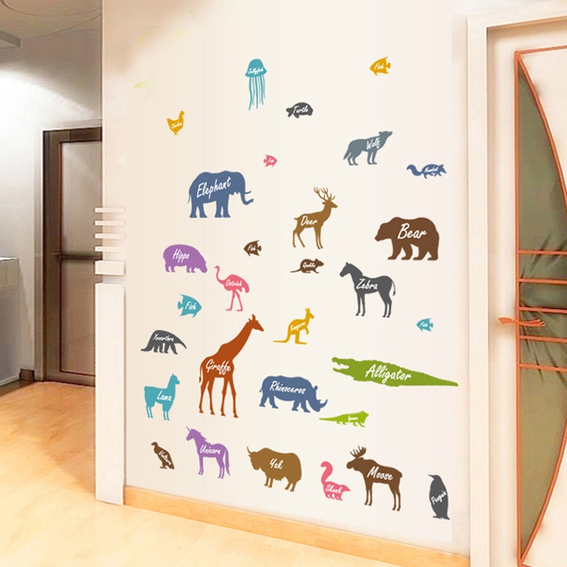 Dier Silhouet Muursticker Voor Kids Kinderen Kamers Woondecoratie Decals Nursery Behang Dieren Combinatie Stickers
