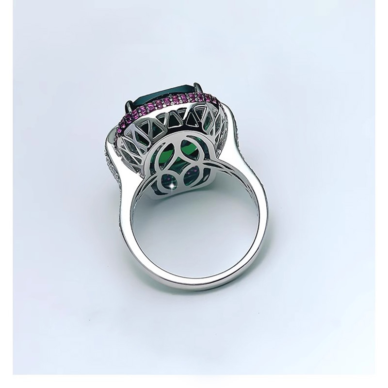 Anelli di smeraldi rubini color argento per le donne Fedi nuziali con diamanti da laboratorio Pietra preziosa Cocktail Party Gioielleria raffinata Regalo di anniversario femminile